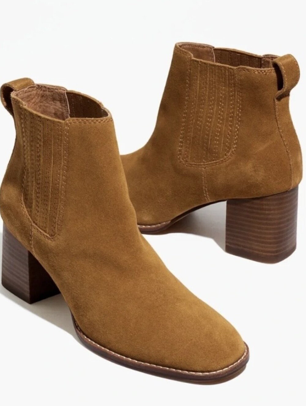 Madewell The Kat Chelsea Boot Camel Tan Suede Block Heel Ankle Bootie Sz 9